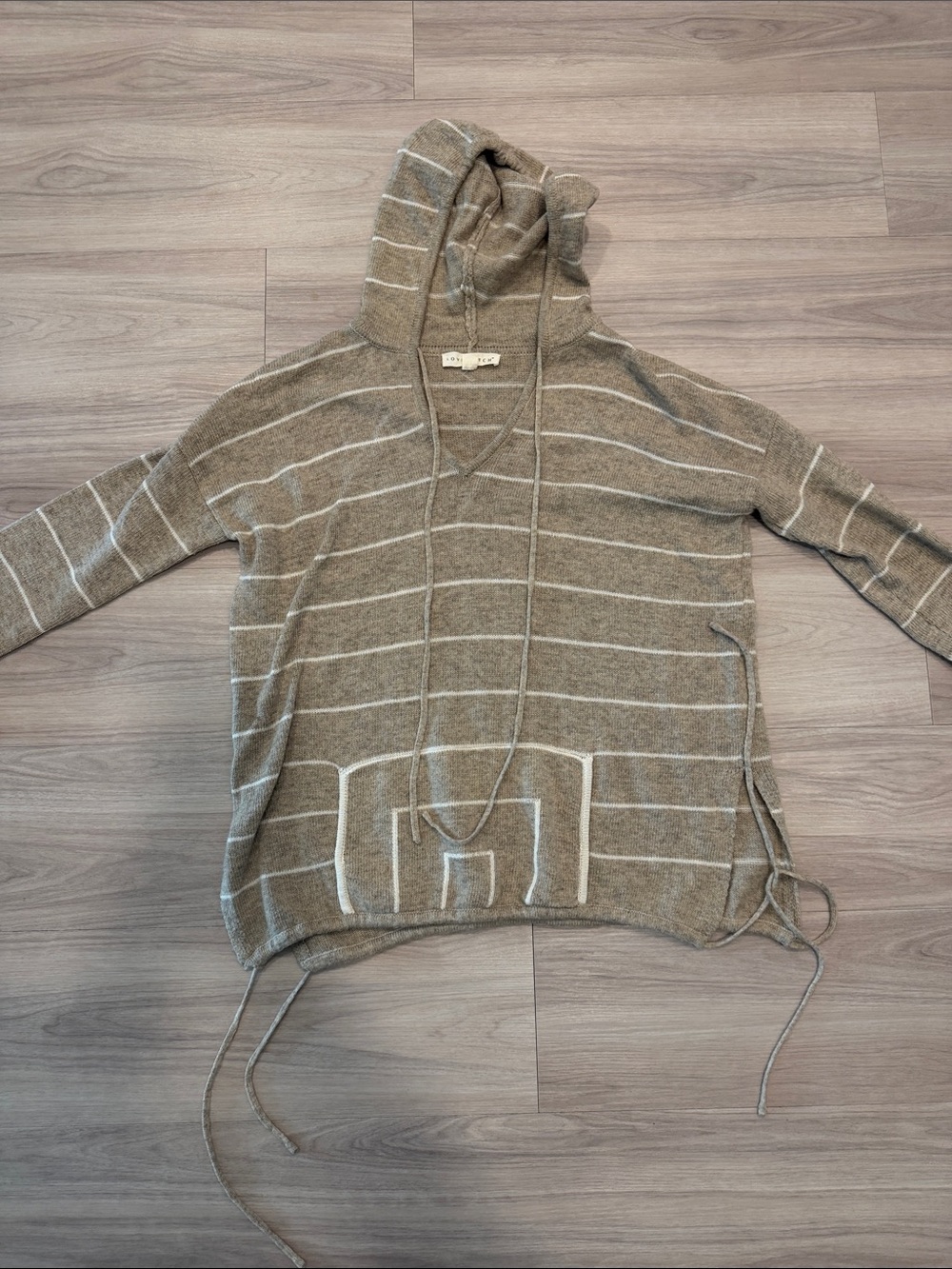lovestitch Taupe & White Striped Hooded Pullover Sweater